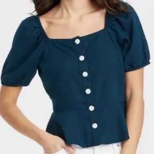 Universal Thread Navy Peplum Top Blouse Size Small
